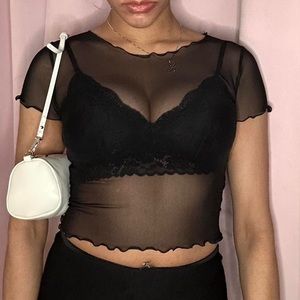 Short sleeve black mesh crop top